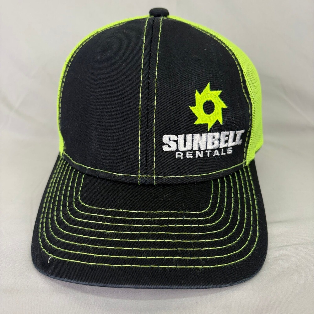Outdoor Cap Trucker Hat Sunbelt Rentals Mens OSFM Black Neon Yellow Snapback